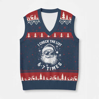 67 Meme Xmas Santa V-Neck Knit Sweater Vest Funny I Check The List 67 Times - Wonder Print Shop