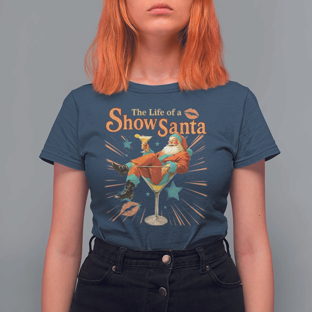 The Life Of The Show Santa T Shirt For Women Funny Christmas Orange Santa - Wonder Print Shop