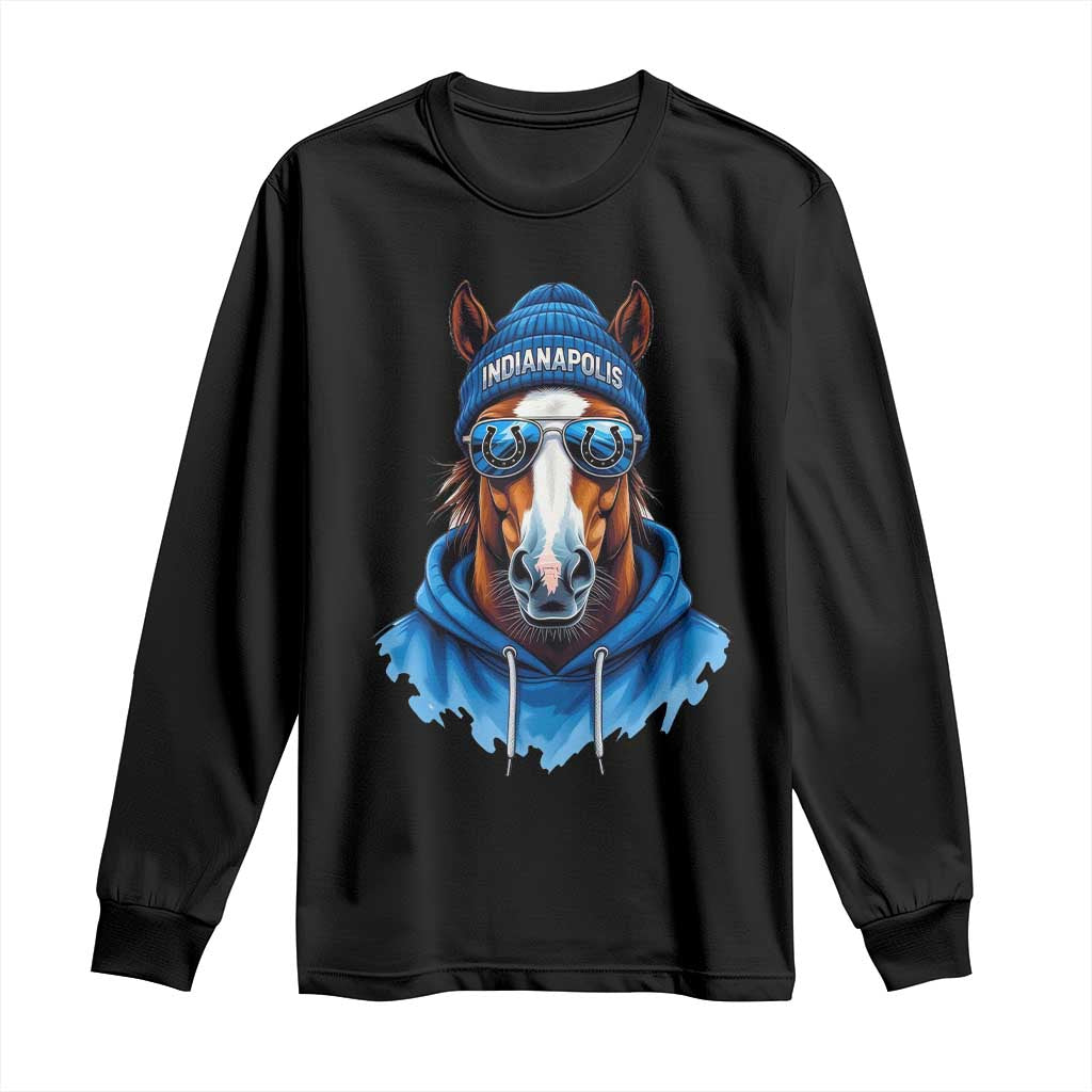 Indianapolis Fan Long Sleeve Shirt Blue Horse Sports Lover Game Day - Wonder Print Shop
