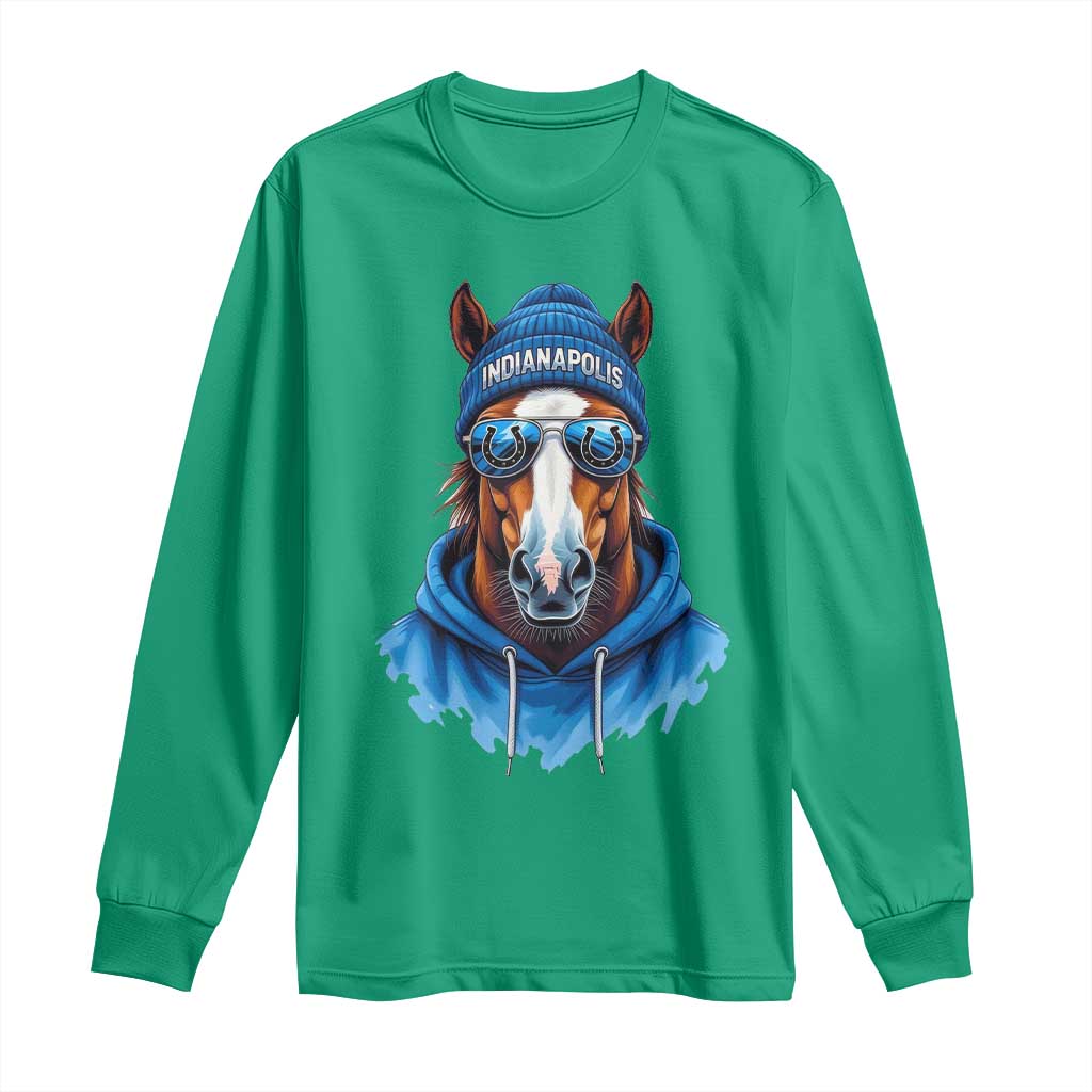 Indianapolis Fan Long Sleeve Shirt Blue Horse Sports Lover Game Day - Wonder Print Shop