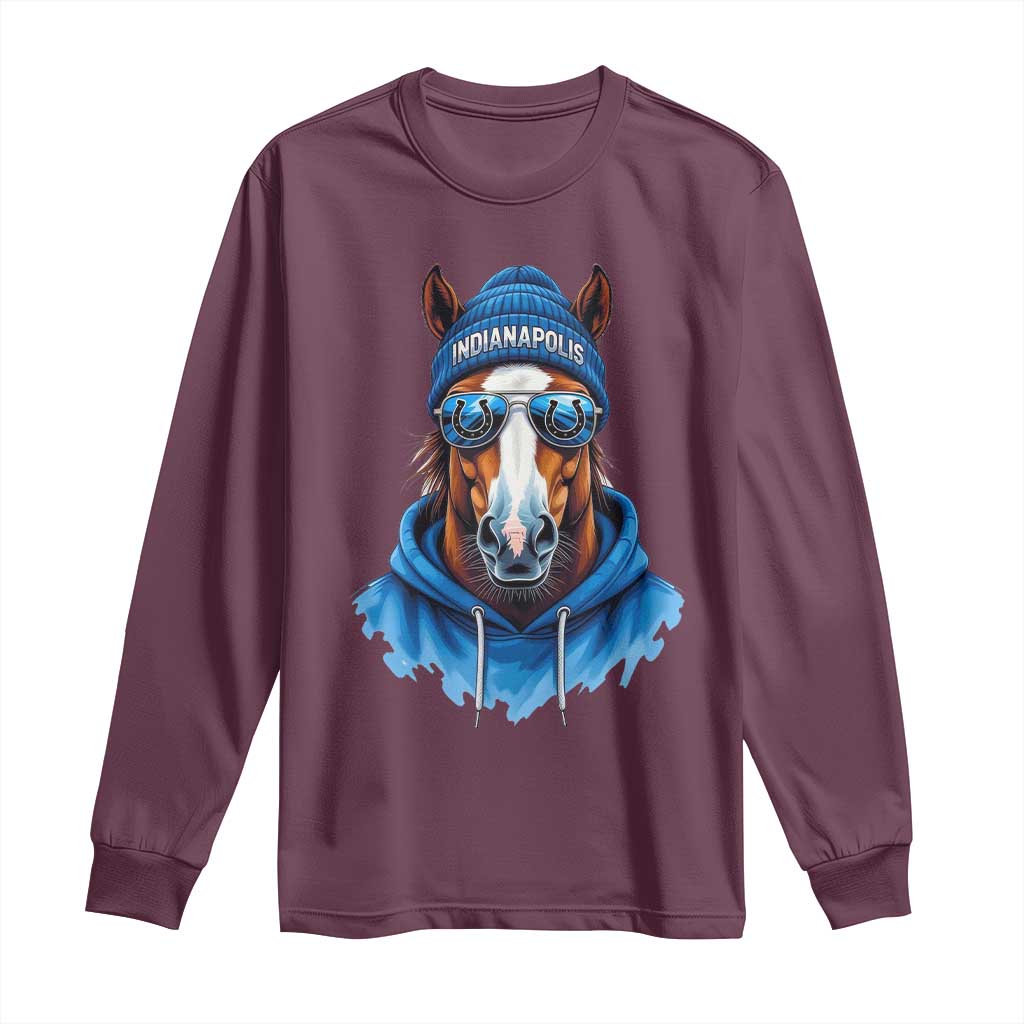 Indianapolis Fan Long Sleeve Shirt Blue Horse Sports Lover Game Day - Wonder Print Shop