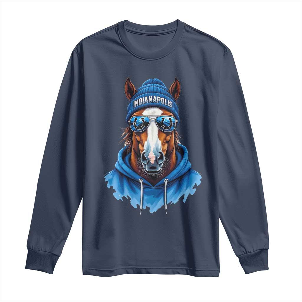 Indianapolis Fan Long Sleeve Shirt Blue Horse Sports Lover Game Day - Wonder Print Shop