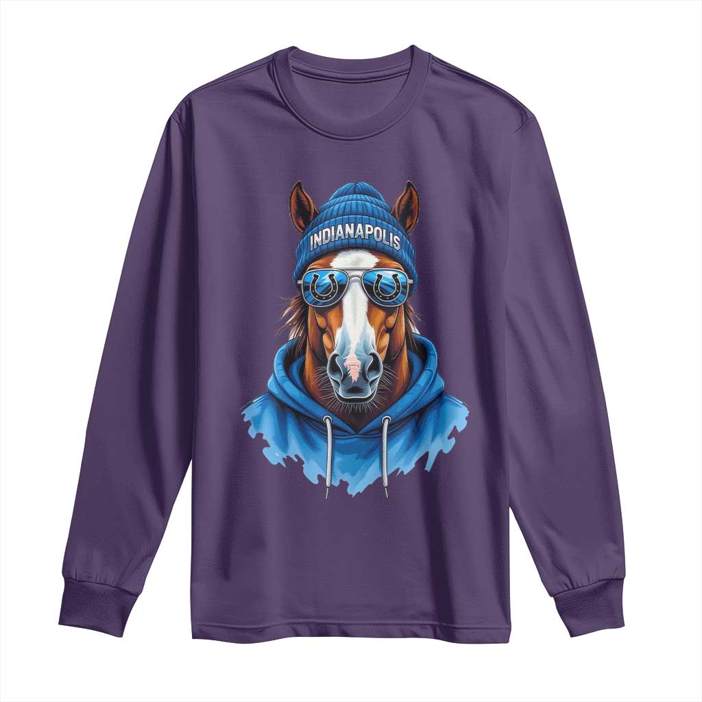 Indianapolis Fan Long Sleeve Shirt Blue Horse Sports Lover Game Day - Wonder Print Shop