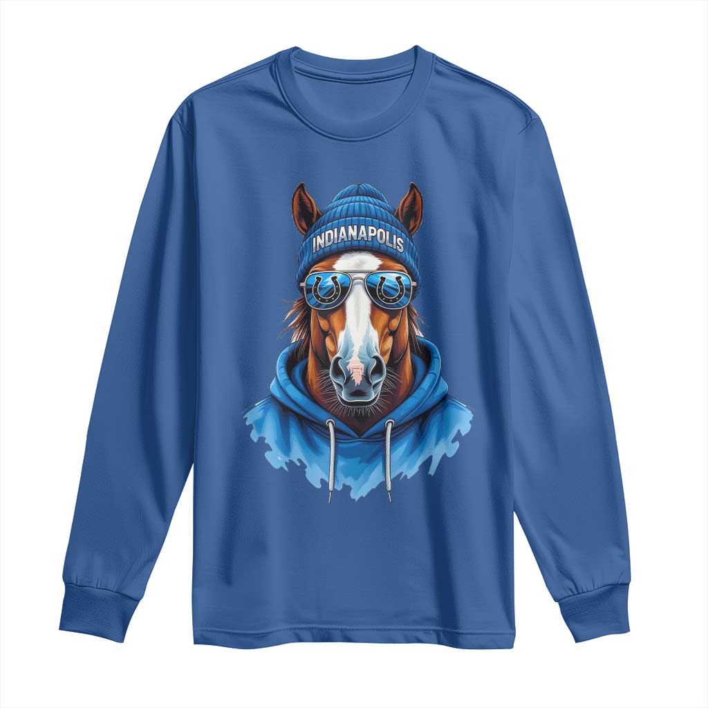 Indianapolis Fan Long Sleeve Shirt Blue Horse Sports Lover Game Day - Wonder Print Shop