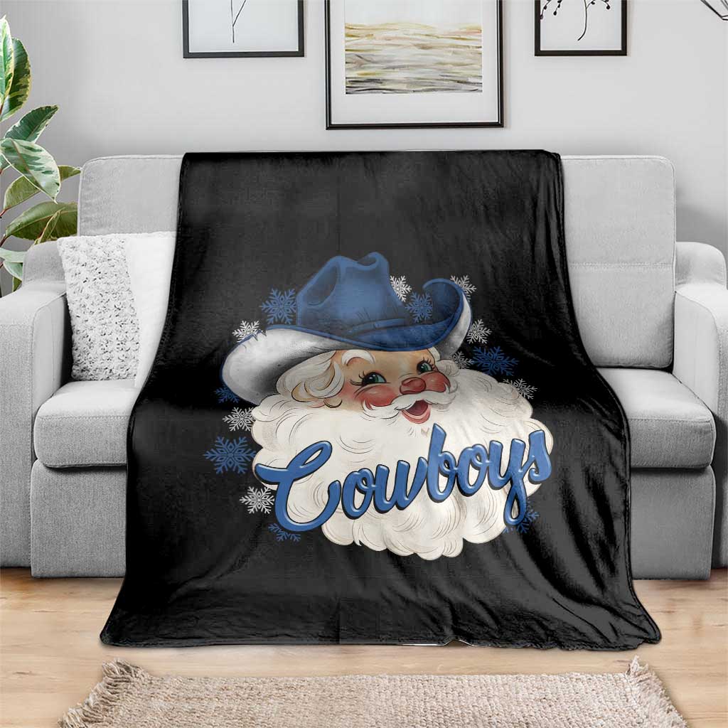 Christmas Cowboys Fan Throw Blanket Funny Xmas American Football Blue Santa - Wonder Print Shop