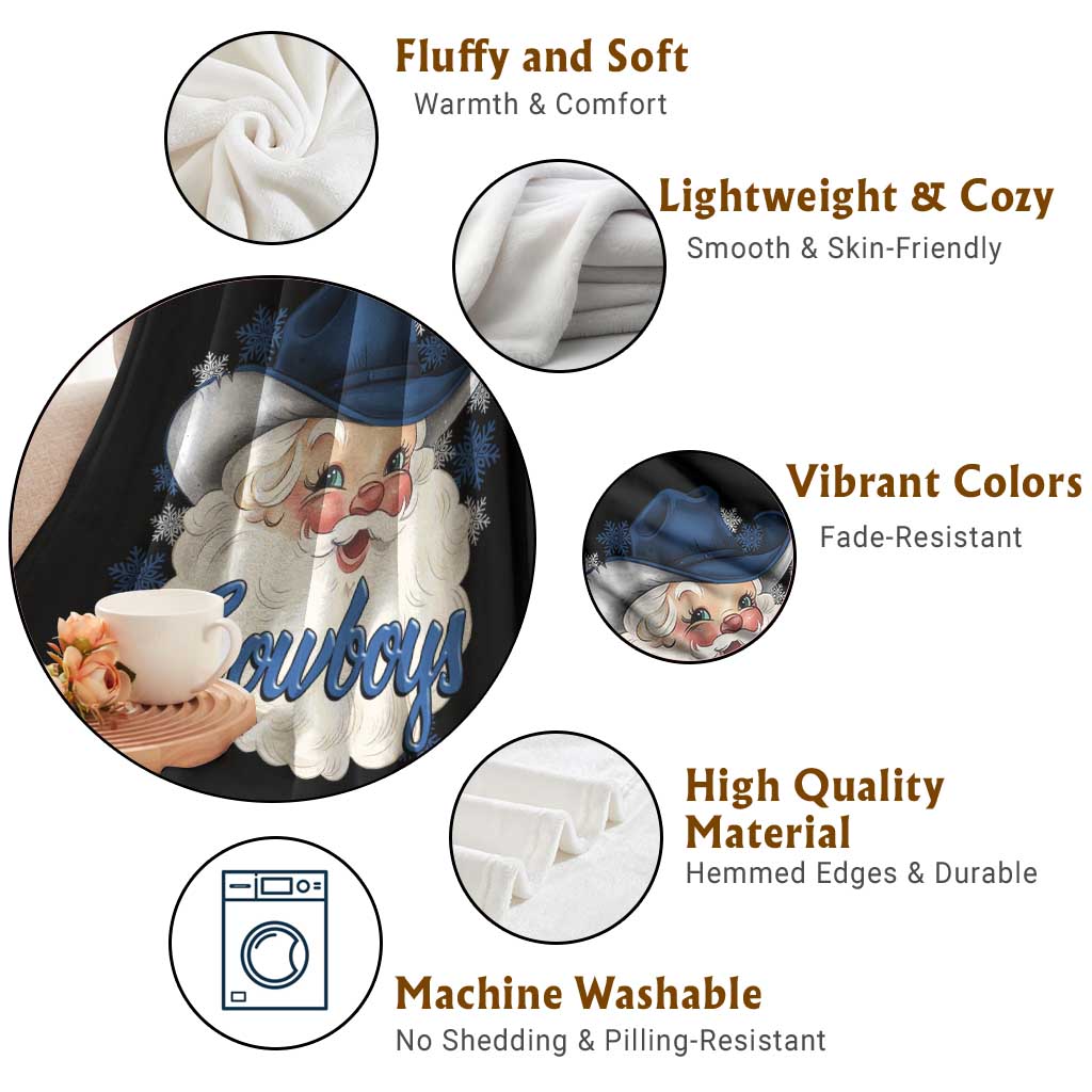 Christmas Cowboys Fan Throw Blanket Funny Xmas American Football Blue Santa - Wonder Print Shop