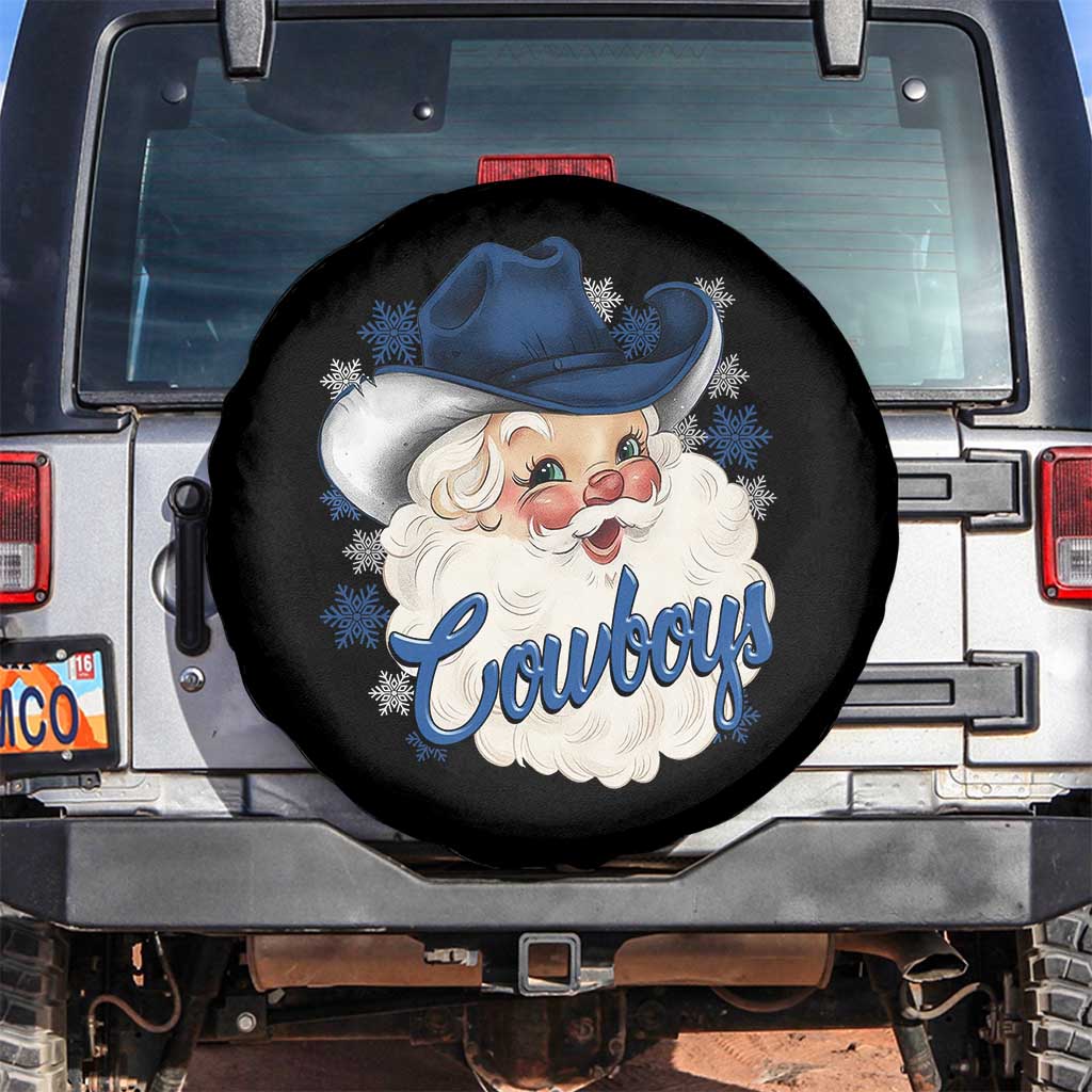 Christmas Cowboys Fan Spare Tire Cover Funny Xmas American Football Blue Santa - Wonder Print Shop