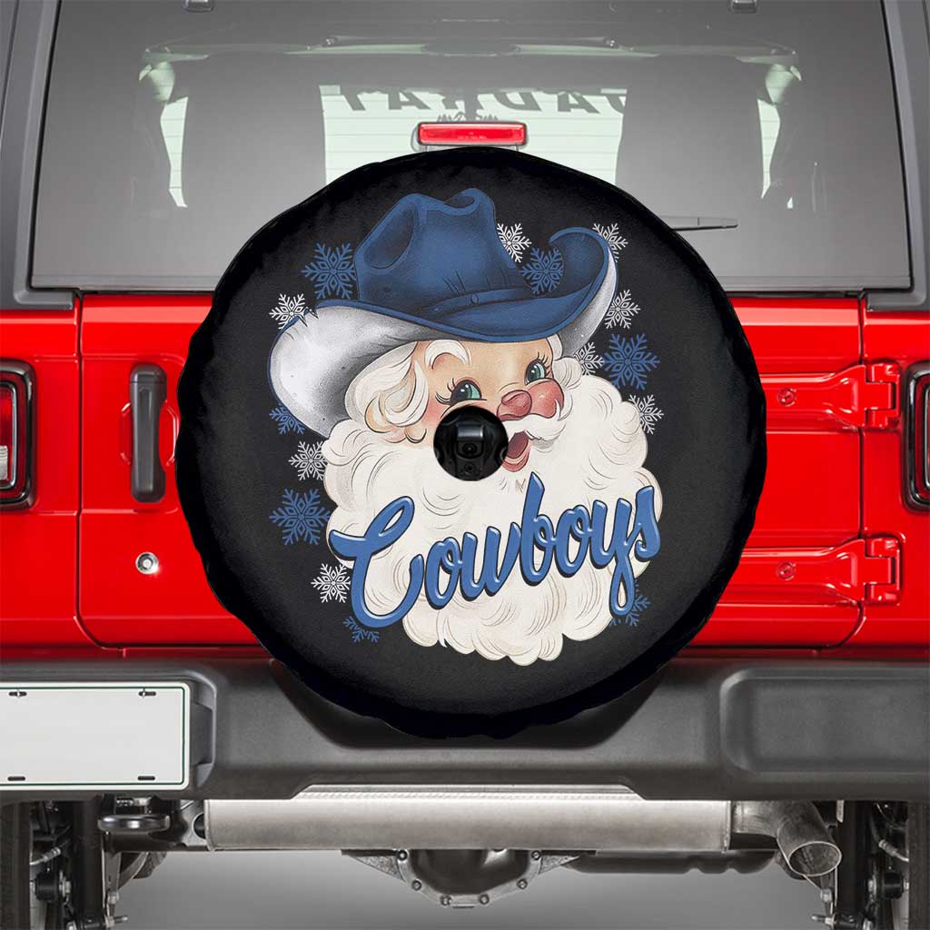 Christmas Cowboys Fan Spare Tire Cover Funny Xmas American Football Blue Santa - Wonder Print Shop
