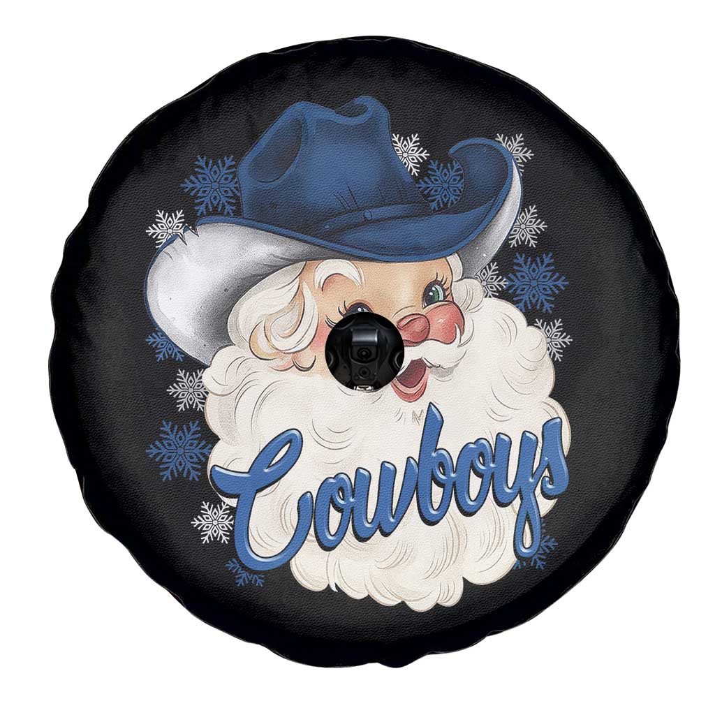 Christmas Cowboys Fan Spare Tire Cover Funny Xmas American Football Blue Santa - Wonder Print Shop