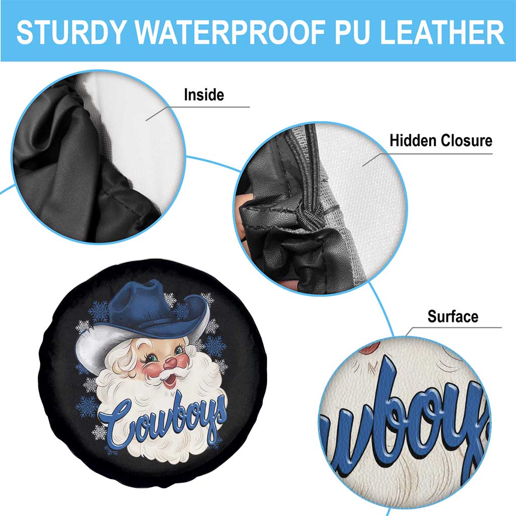 Christmas Cowboys Fan Spare Tire Cover Funny Xmas American Football Blue Santa - Wonder Print Shop