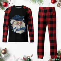 Christmas Cowboys Fan Plaid Pajama Set Funny Xmas American Football Blue Santa - Wonder Print Shop