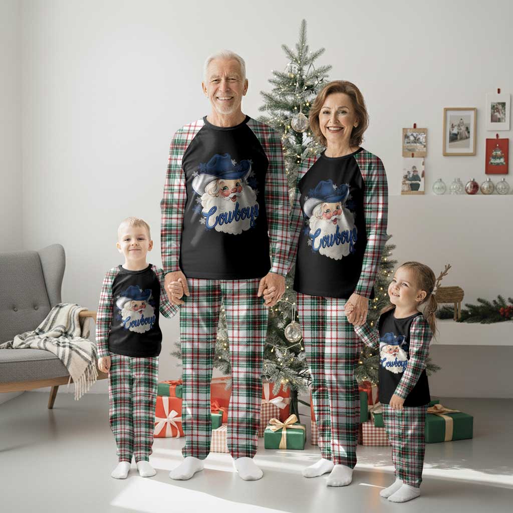 Christmas Cowboys Fan Plaid Pajama Set Funny Xmas American Football Blue Santa - Wonder Print Shop
