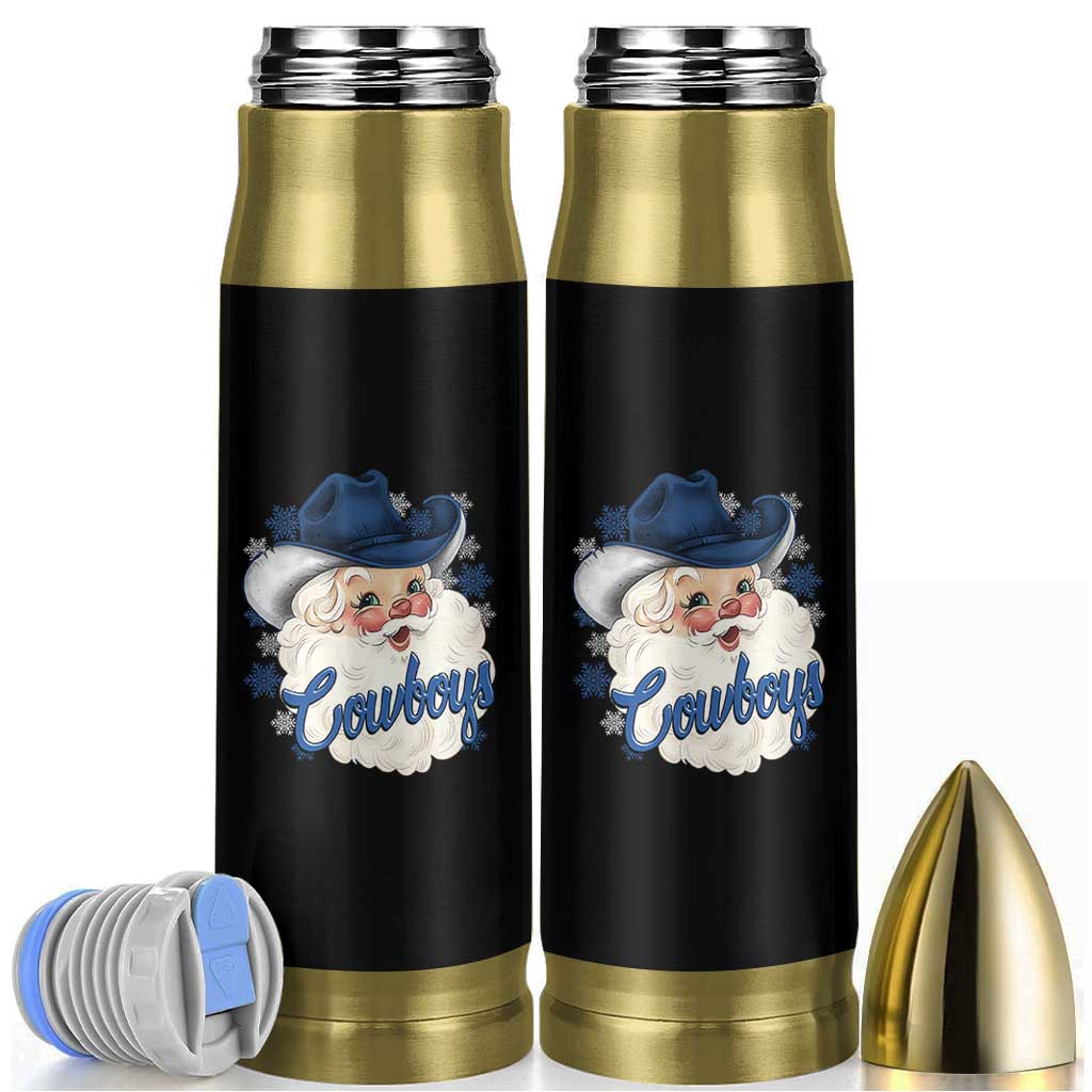 Christmas Cowboys Fan Bullet Tumbler Funny Xmas American Football Blue Santa - Wonder Print Shop
