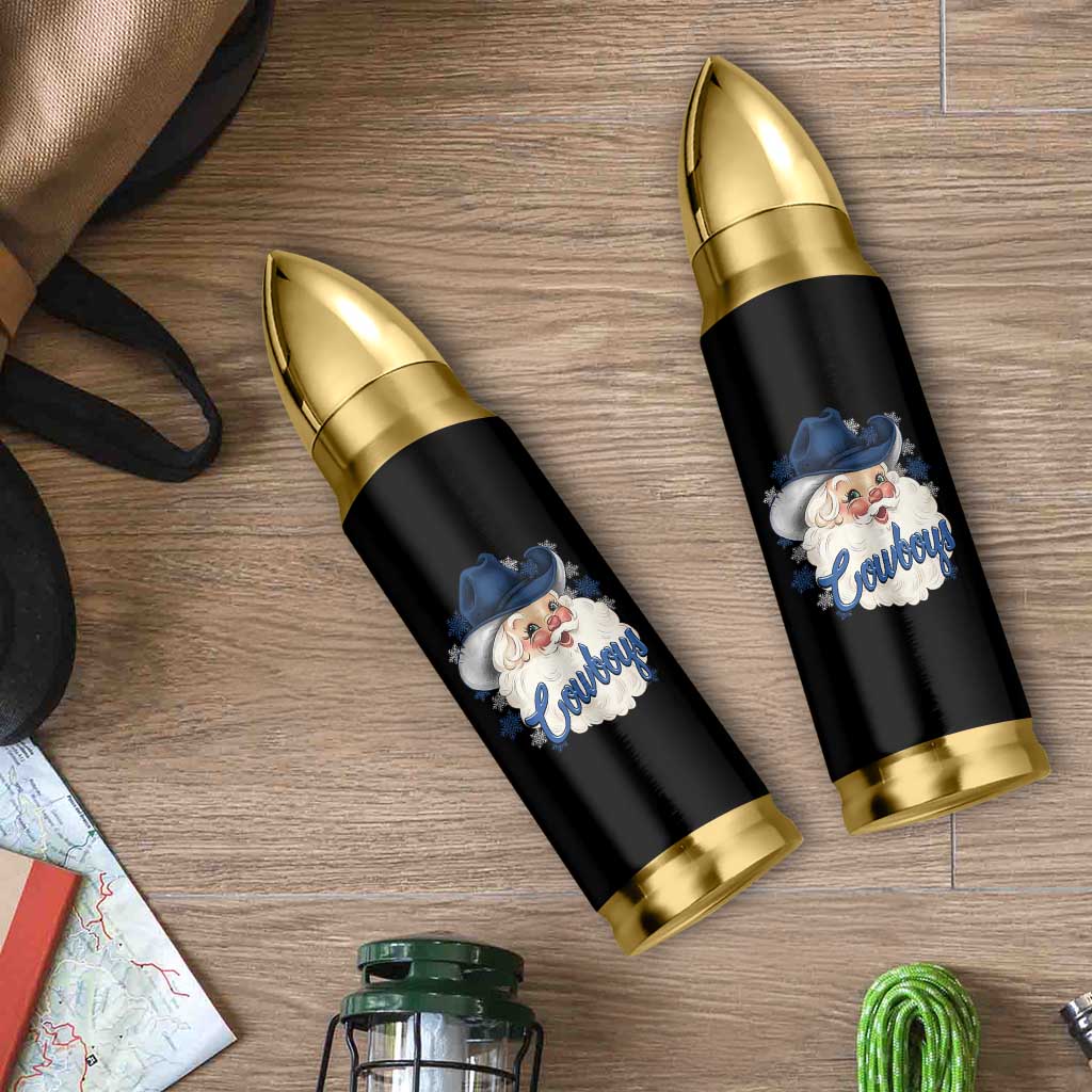 Christmas Cowboys Fan Bullet Tumbler Funny Xmas American Football Blue Santa - Wonder Print Shop