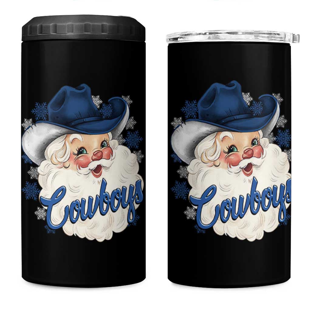 Christmas Cowboys Fan 4 in 1 Can Cooler Tumbler Funny Xmas American Football Blue Santa - Wonder Print Shop