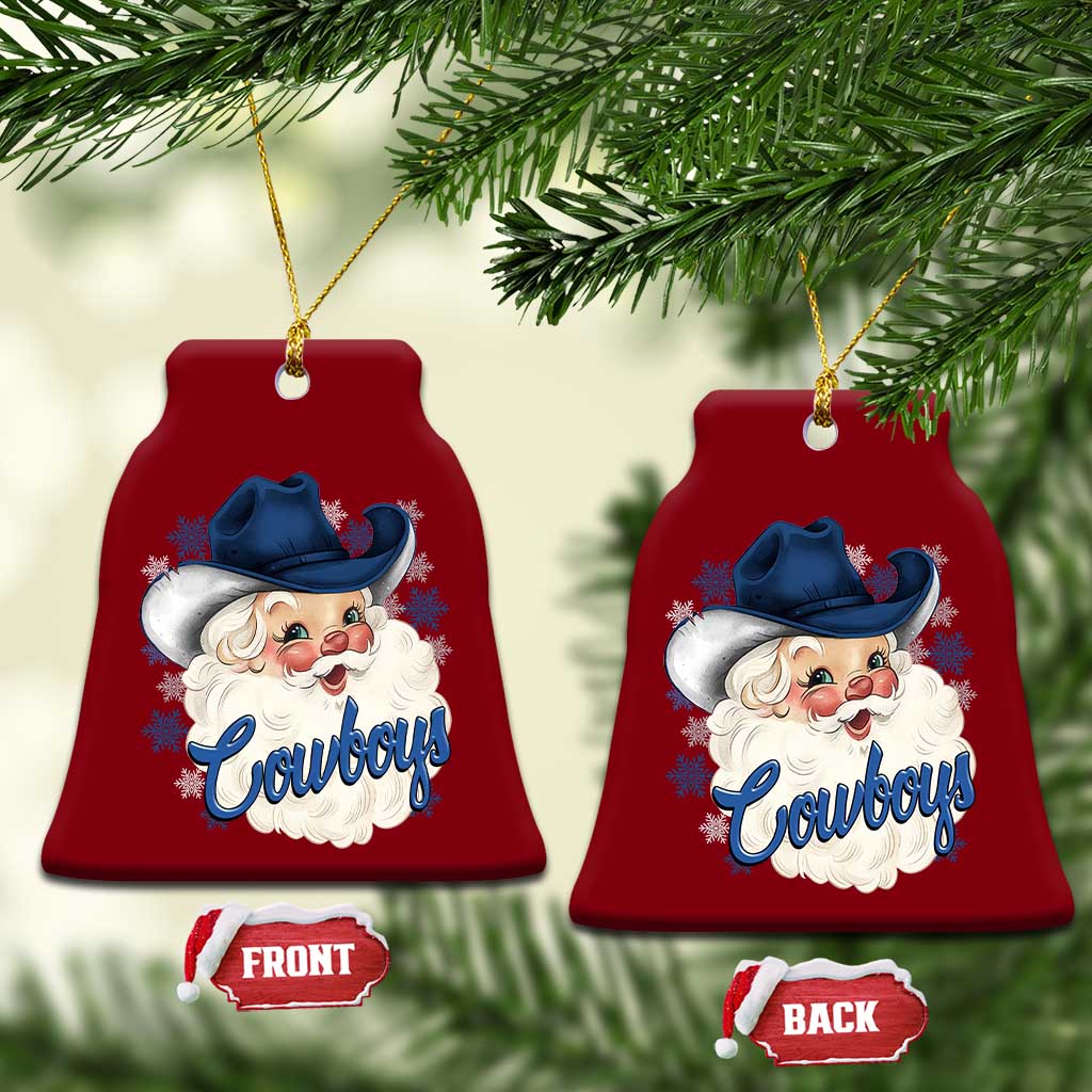 Christmas Cowboys Fan Ceramic Ornament Funny Xmas American Football Blue Santa - Wonder Print Shop