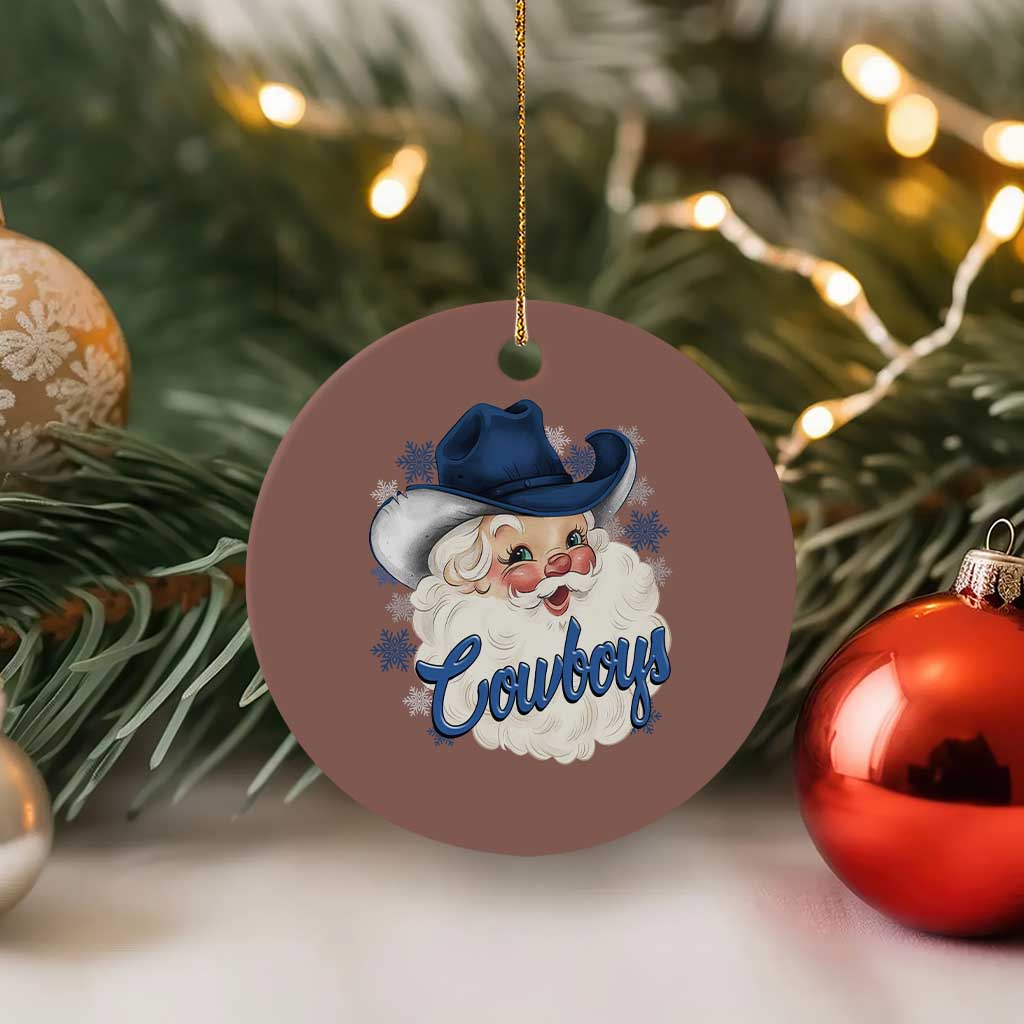 Christmas Cowboys Fan Ceramic Ornament Funny Xmas American Football Blue Santa - Wonder Print Shop