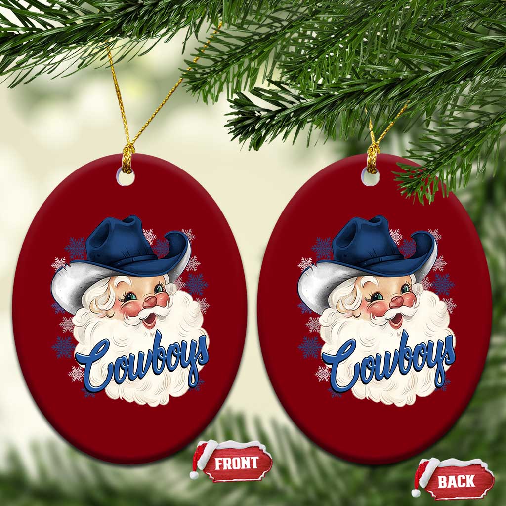 Christmas Cowboys Fan Ceramic Ornament Funny Xmas American Football Blue Santa - Wonder Print Shop