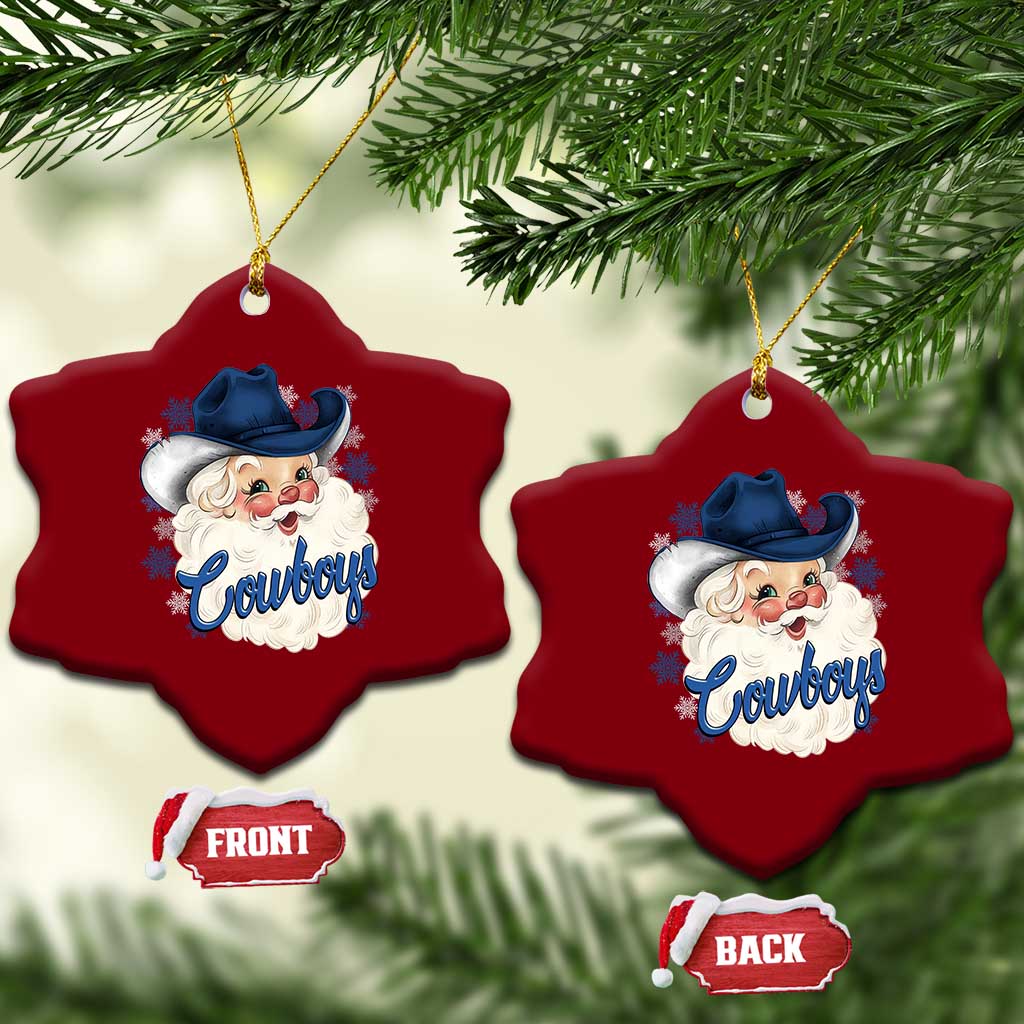 Christmas Cowboys Fan Ceramic Ornament Funny Xmas American Football Blue Santa - Wonder Print Shop