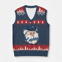 Xmas Cowboys Fan V-Neck Knit Sweater Vest Funny Xmas American Football Blue Santa - Wonder Print Shop