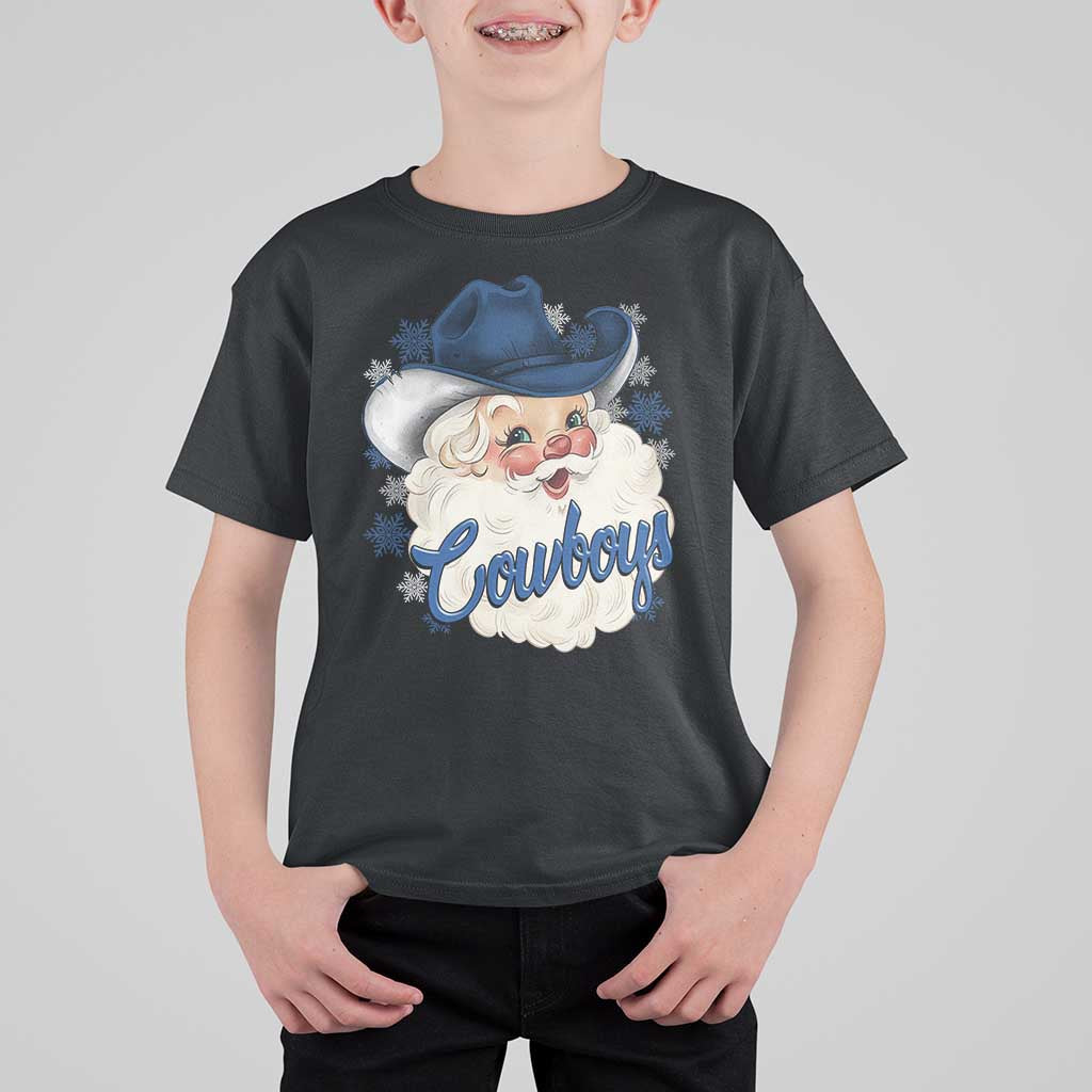 Christmas Cowboys Fan T Shirt For Kid Funny Xmas American Football Blue Santa - Wonder Print Shop