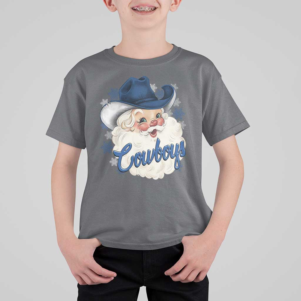 Christmas Cowboys Fan T Shirt For Kid Funny Xmas American Football Blue Santa - Wonder Print Shop