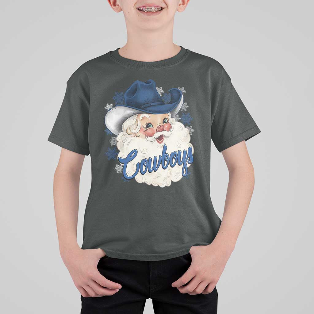 Christmas Cowboys Fan T Shirt For Kid Funny Xmas American Football Blue Santa - Wonder Print Shop