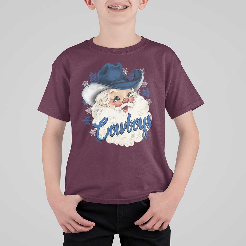 Christmas Cowboys Fan T Shirt For Kid Funny Xmas American Football Blue Santa - Wonder Print Shop
