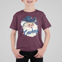 Christmas Cowboys Fan T Shirt For Kid Funny Xmas American Football Blue Santa - Wonder Print Shop
