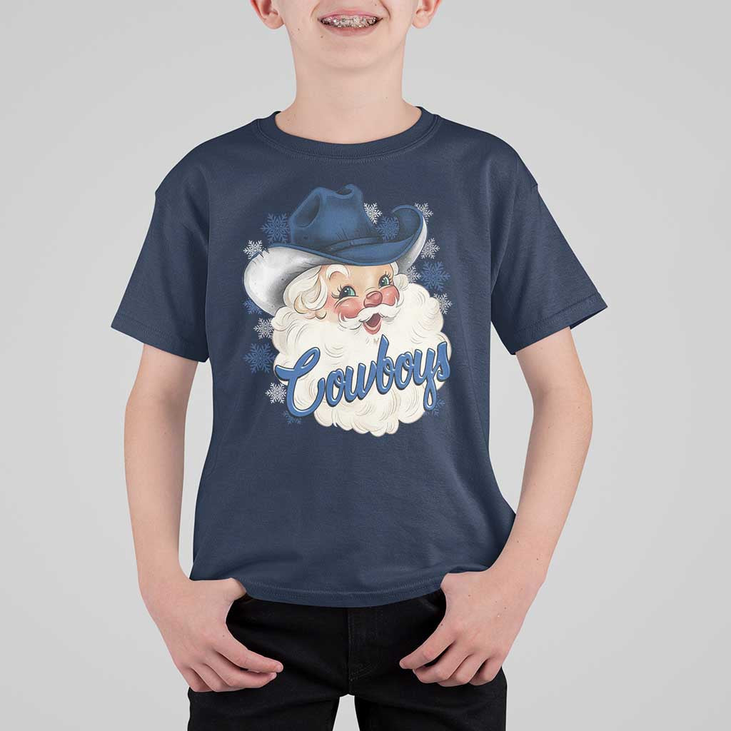Christmas Cowboys Fan T Shirt For Kid Funny Xmas American Football Blue Santa - Wonder Print Shop
