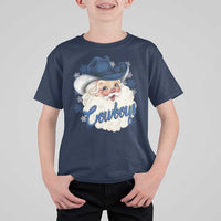 Christmas Cowboys Fan T Shirt For Kid Funny Xmas American Football Blue Santa - Wonder Print Shop