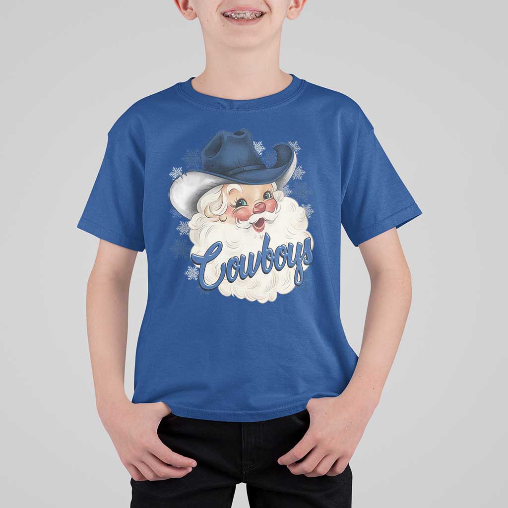 Christmas Cowboys Fan T Shirt For Kid Funny Xmas American Football Blue Santa - Wonder Print Shop
