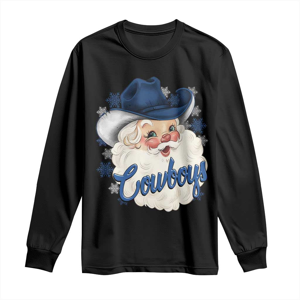 Christmas Cowboys Fan Long Sleeve Shirt Funny Xmas American Football Blue Santa - Wonder Print Shop