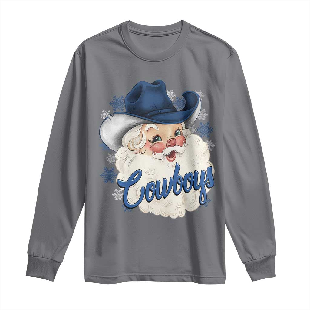 Christmas Cowboys Fan Long Sleeve Shirt Funny Xmas American Football Blue Santa - Wonder Print Shop