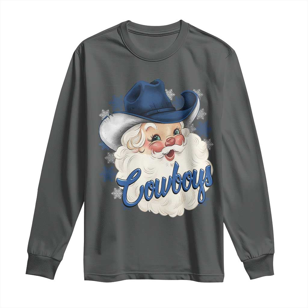 Christmas Cowboys Fan Long Sleeve Shirt Funny Xmas American Football Blue Santa - Wonder Print Shop