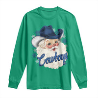 Christmas Cowboys Fan Long Sleeve Shirt Funny Xmas American Football Blue Santa - Wonder Print Shop