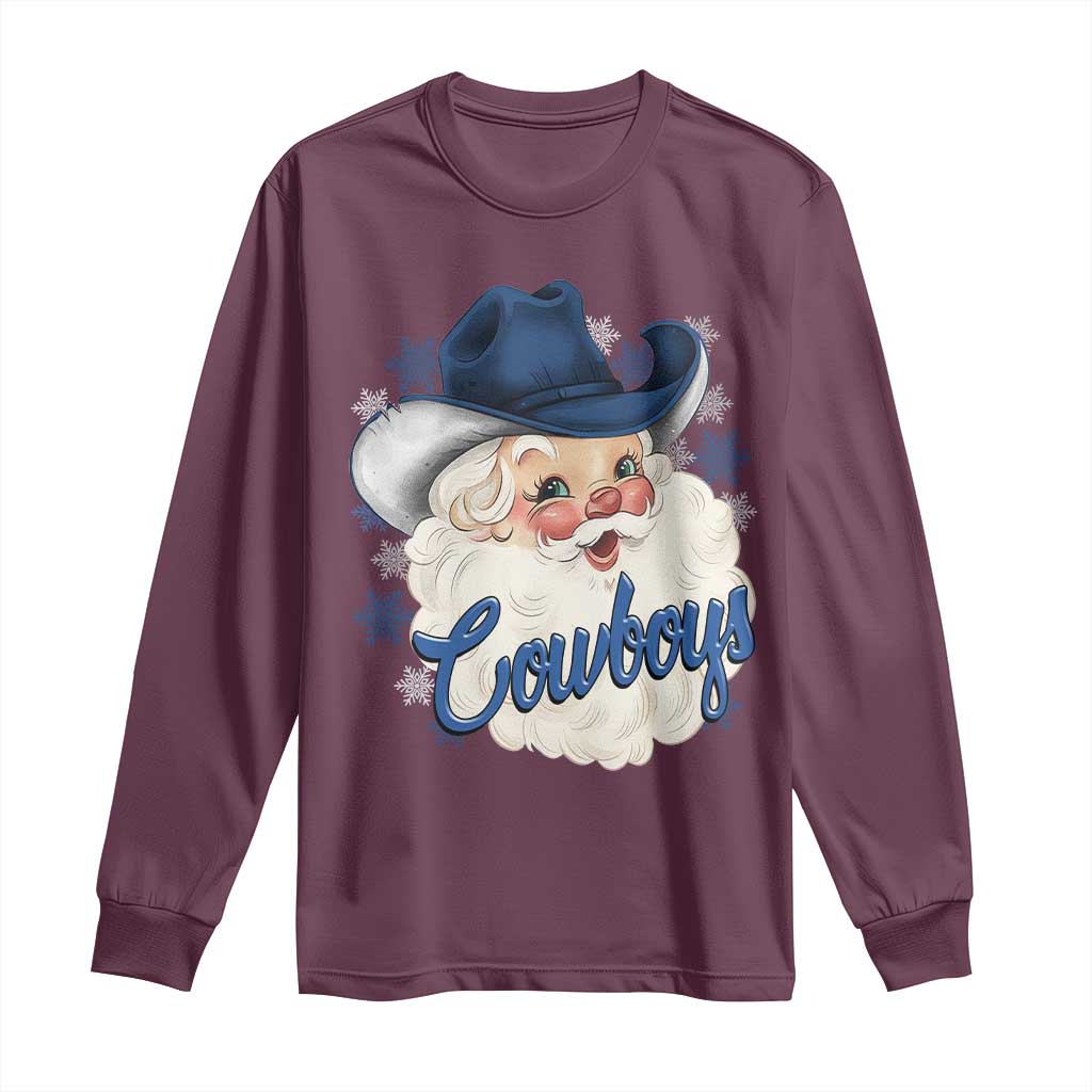 Christmas Cowboys Fan Long Sleeve Shirt Funny Xmas American Football Blue Santa - Wonder Print Shop