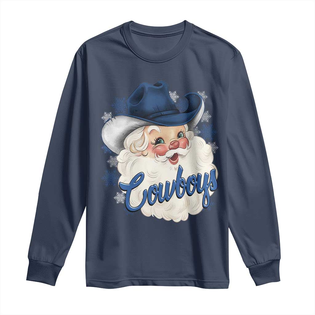 Christmas Cowboys Fan Long Sleeve Shirt Funny Xmas American Football Blue Santa - Wonder Print Shop