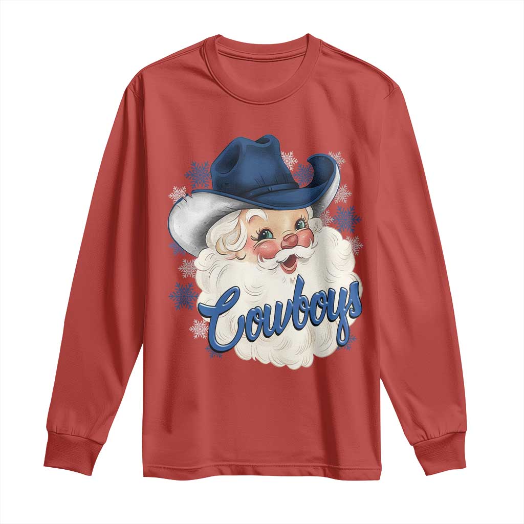 Christmas Cowboys Fan Long Sleeve Shirt Funny Xmas American Football Blue Santa - Wonder Print Shop