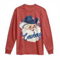 Christmas Cowboys Fan Long Sleeve Shirt Funny Xmas American Football Blue Santa - Wonder Print Shop