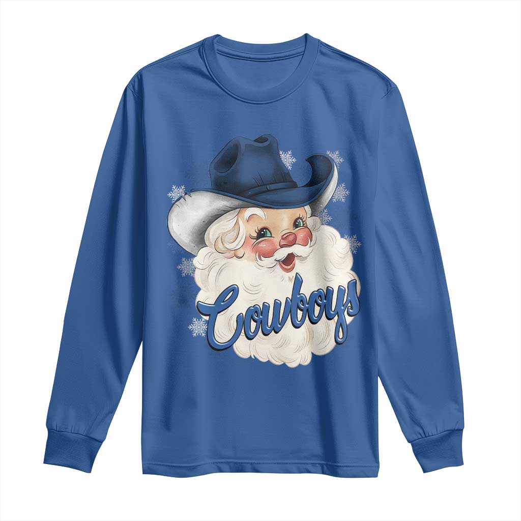 Christmas Cowboys Fan Long Sleeve Shirt Funny Xmas American Football Blue Santa - Wonder Print Shop