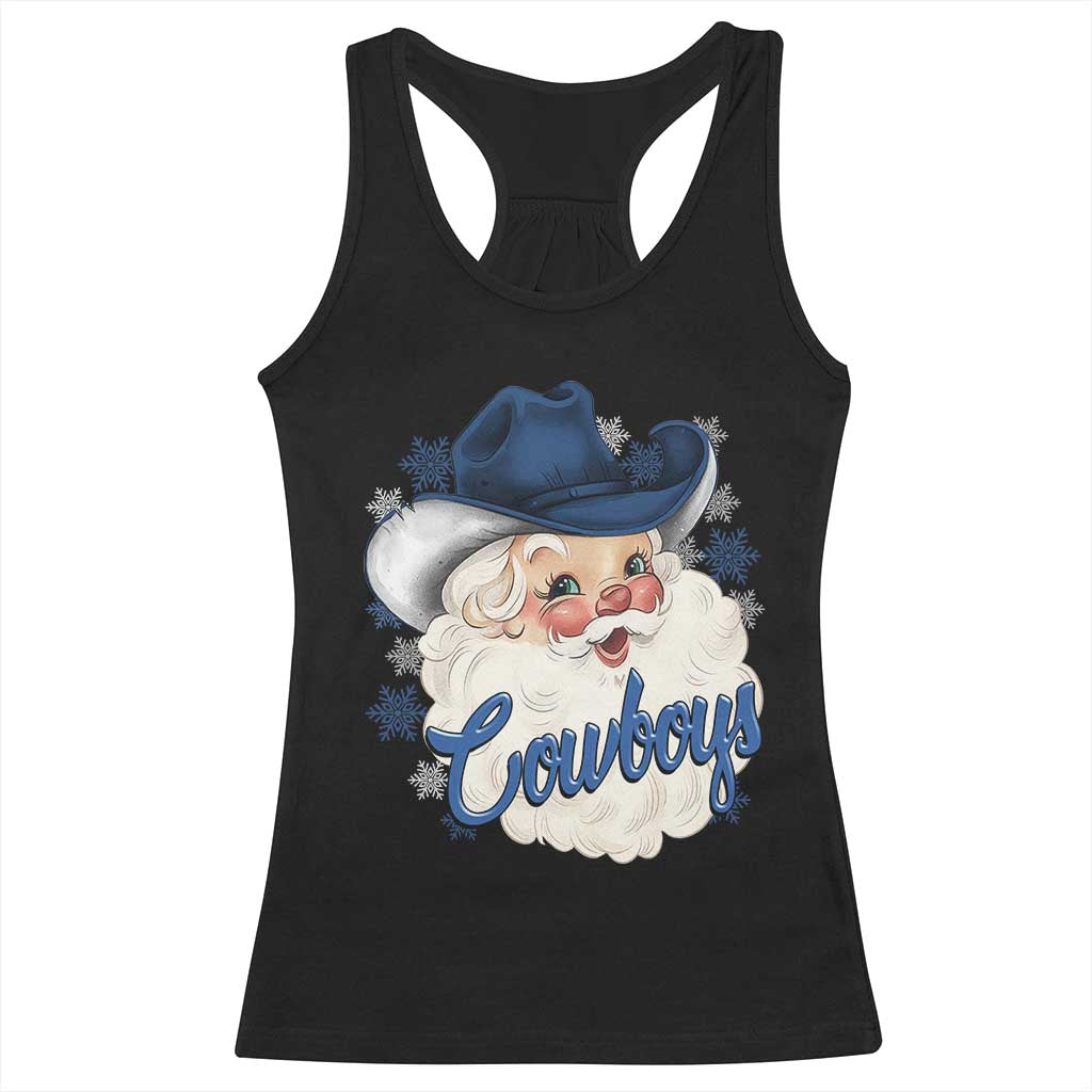 Christmas Cowboys Fan Racerback Tank Top Funny Xmas American Football Blue Santa - Wonder Print Shop