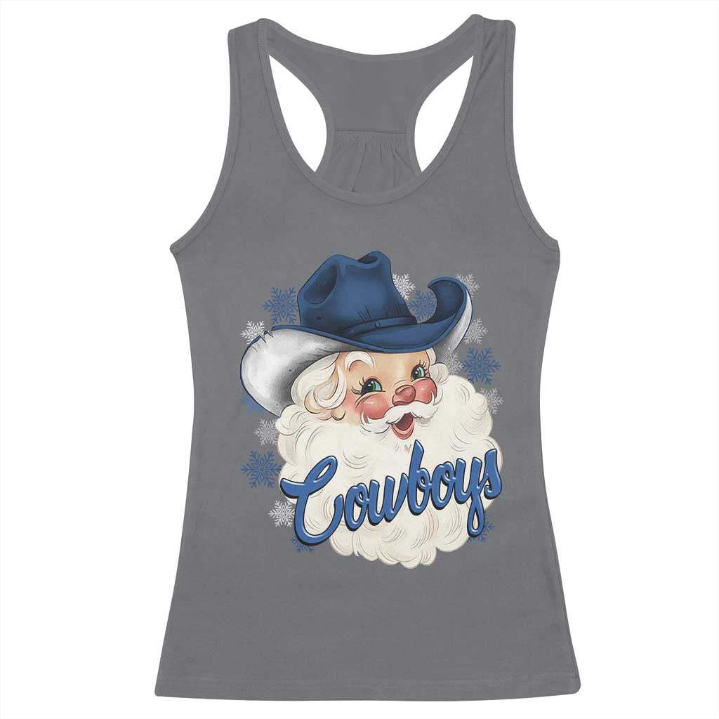 Christmas Cowboys Fan Racerback Tank Top Funny Xmas American Football Blue Santa - Wonder Print Shop