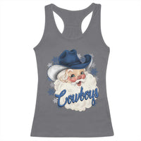 Christmas Cowboys Fan Racerback Tank Top Funny Xmas American Football Blue Santa - Wonder Print Shop