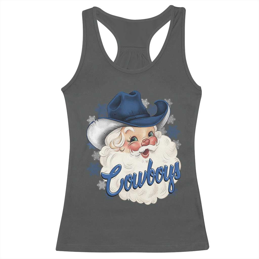 Christmas Cowboys Fan Racerback Tank Top Funny Xmas American Football Blue Santa - Wonder Print Shop