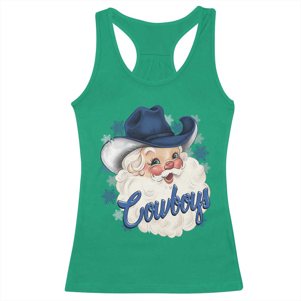 Christmas Cowboys Fan Racerback Tank Top Funny Xmas American Football Blue Santa - Wonder Print Shop