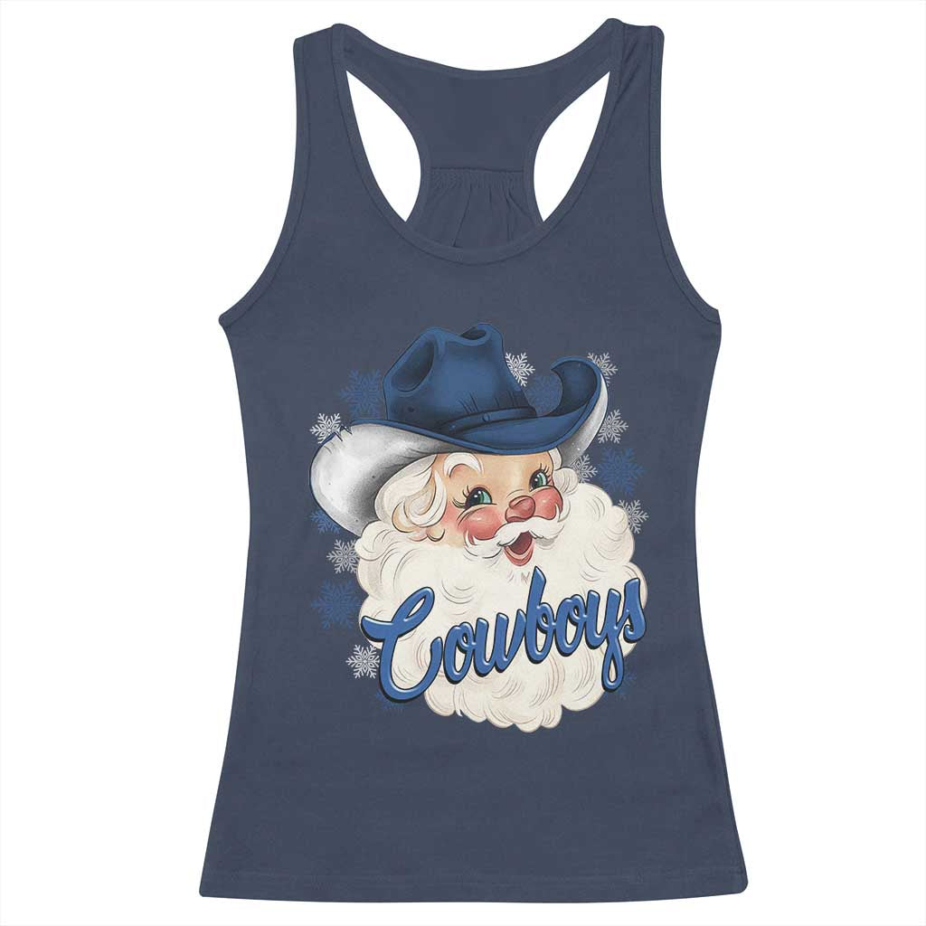 Christmas Cowboys Fan Racerback Tank Top Funny Xmas American Football Blue Santa - Wonder Print Shop