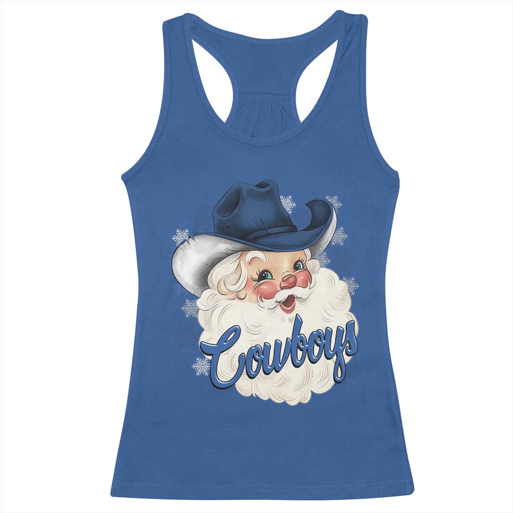 Christmas Cowboys Fan Racerback Tank Top Funny Xmas American Football Blue Santa - Wonder Print Shop