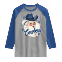 Christmas Cowboys Fan Raglan Shirt Funny Xmas American Football Blue Santa - Wonder Print Shop