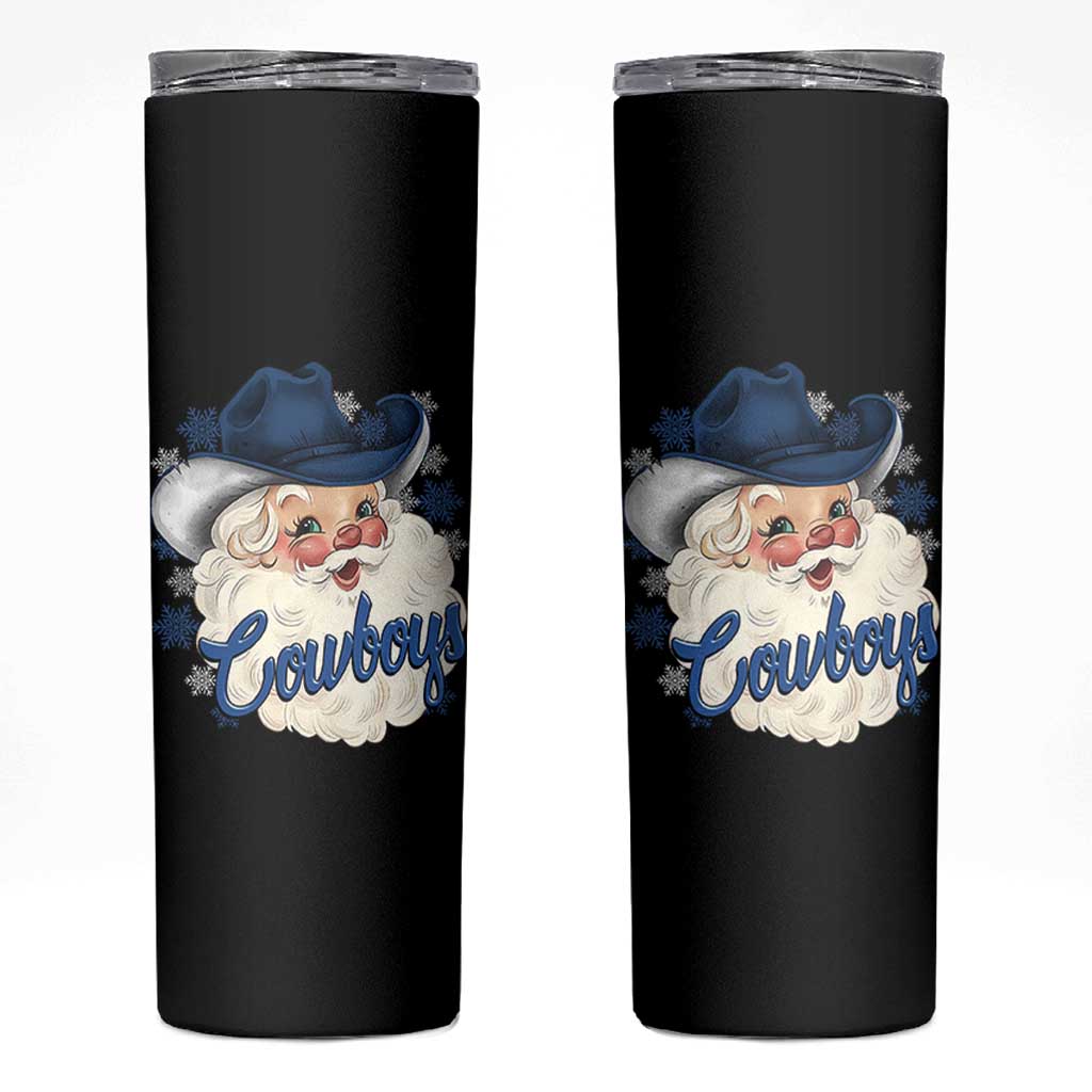 Christmas Cowboys Fan Skinny Tumbler Funny Xmas American Football Blue Santa - Wonder Print Shop